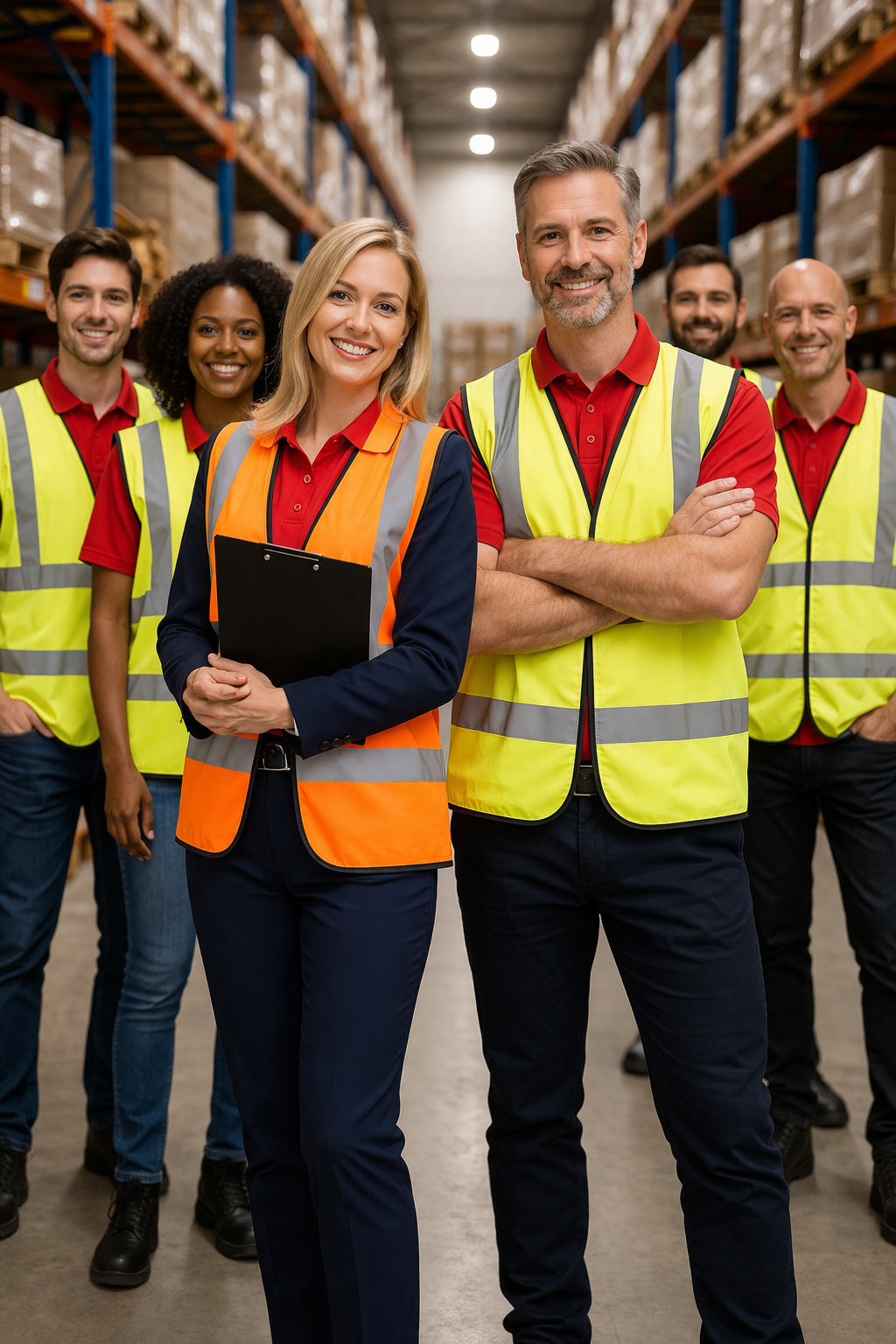 Workforce working in the distribution centre. Vehicle being loaded