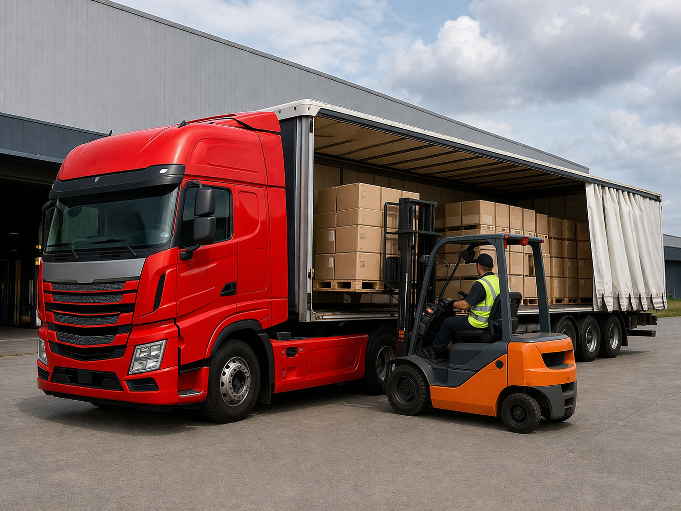 Deep red heavy duty truck