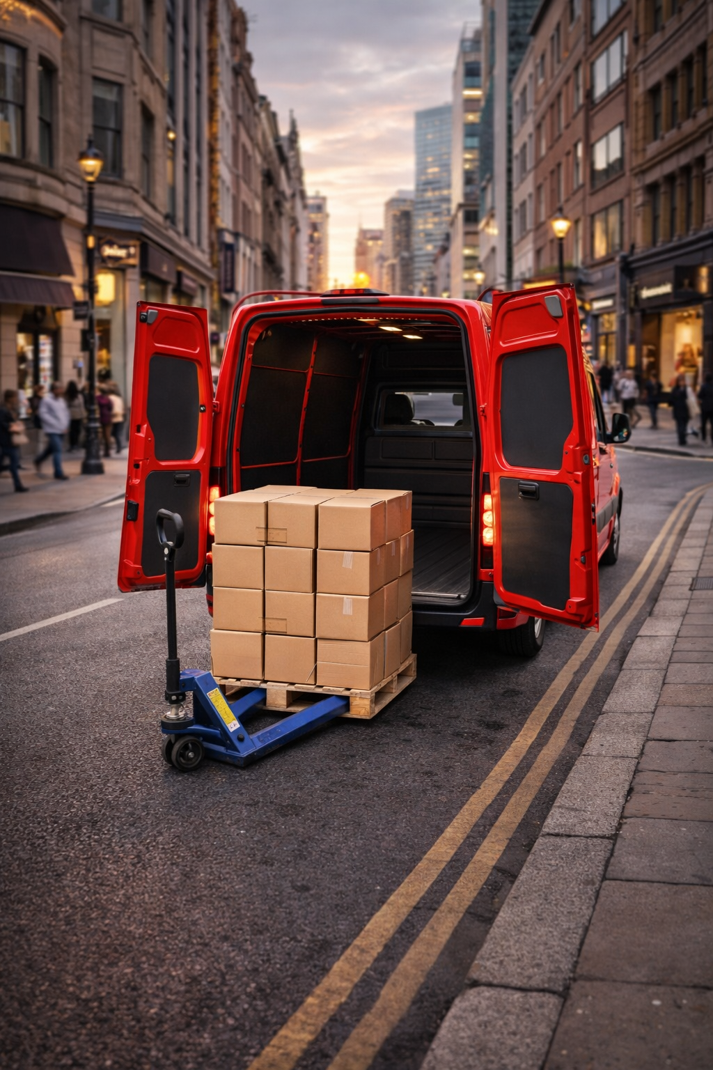 Workforce working in the distribution centre. Vehicle being loaded
